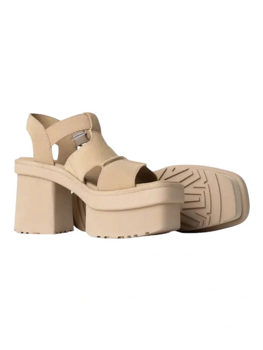 UGG New Heights Platform T-Strap Sandals Suede Beige NWOB 7.5